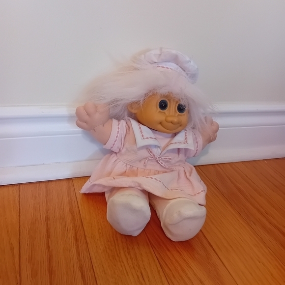 Vintage Russ Troll Girl Kids Doll Soft Body Belly‎ Button Pink Sailor Outfit 12" - Picture 3 of 8